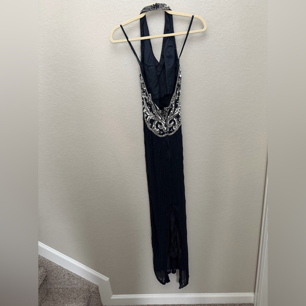 Niteline Della Roufogali Vintage 1980's Sapphire Blue Beaded Silk Evening Gown 6 - Picture 7 of 9